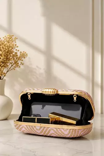  blush pink zigzag sequin designer embroidery clutch