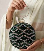  luxurious green & silver sequin embroidery clutch