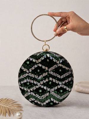  luxurious green & silver sequin embroidery clutch 2