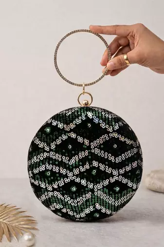  luxurious green & silver sequin embroidery clutch