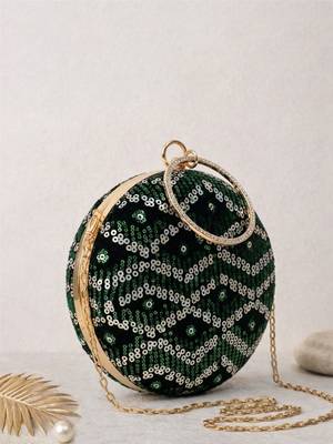  luxurious green & silver sequin embroidery clutch 3