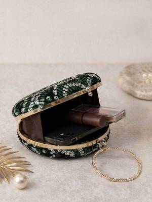  luxurious green & silver sequin embroidery clutch 4