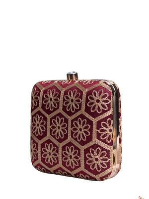  maroon based thread work embroidery clutch bag for wonen with detachable strap 3