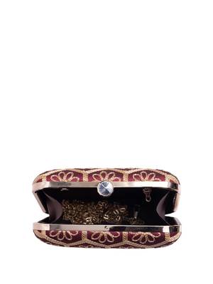  maroon based thread work embroidery clutch bag for wonen with detachable strap 4