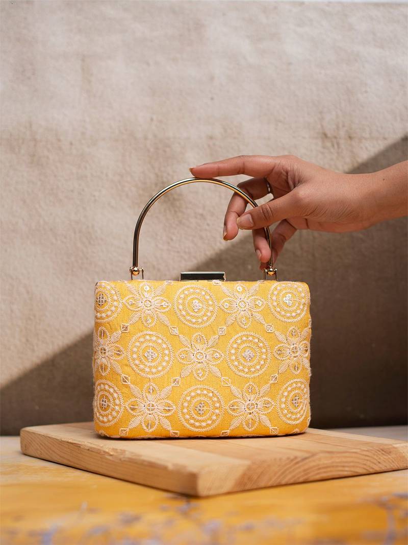 embroidered box clutch bag for women