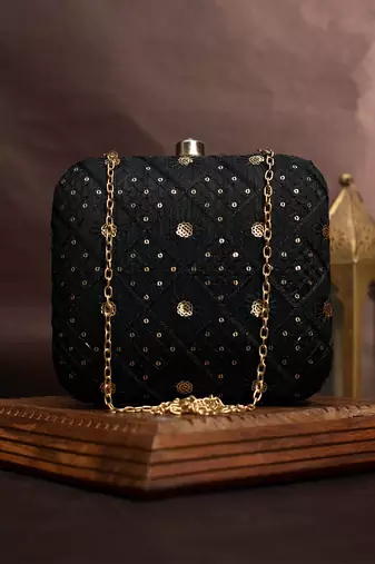  embroidered box clutch bag for women