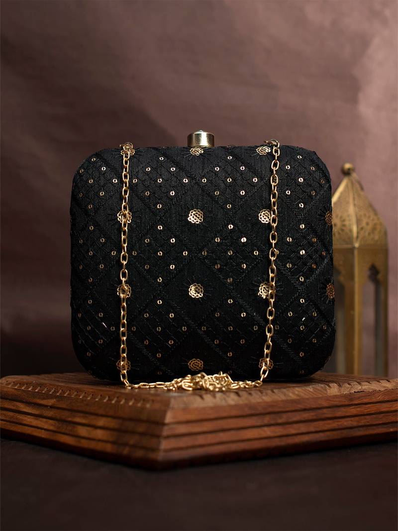  embroidered box clutch bag for women