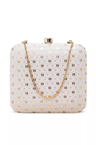  white sequin embroidery clutch