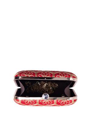  red based threadwork embroidery clutch bag for wonen with detachable strap 4