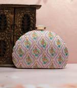  floral printed embroidered half moon clutch