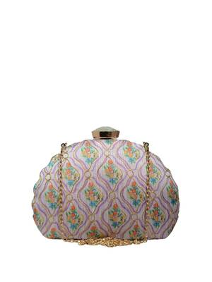  floral printed embroidered half moon clutch 2