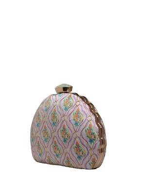  floral printed embroidered half moon clutch 3