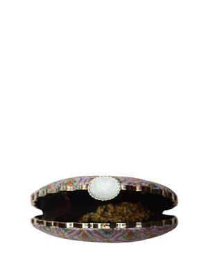  floral printed embroidered half moon clutch 4