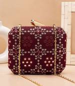  maroon based sequins embroidery clutch bag for women