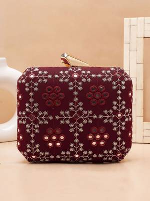  maroon based sequins embroidery clutch bag for women 2