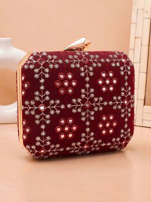  maroon based sequins embroidery clutch bag for women 3