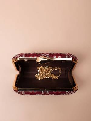  maroon based sequins embroidery clutch bag for women 4