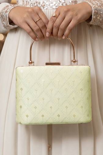  pista green based threadwork pattern embroidery clutch