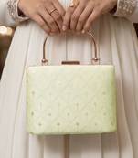  pista green based threadwork pattern embroidery clutch