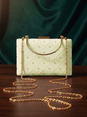  pista green based threadwork pattern embroidery clutch 2