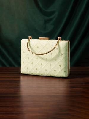  pista green based threadwork pattern embroidery clutch 4