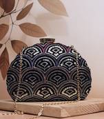  black based silver sequins fabric clutch bag for women with detachable chain strap