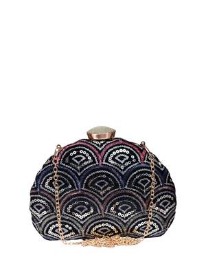 black based silver sequins fabric clutch bag for women with detachable chain strap 2