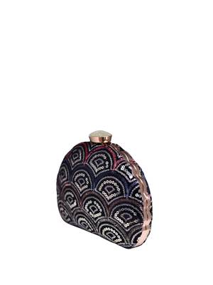  black based silver sequins fabric clutch bag for women with detachable chain strap 3