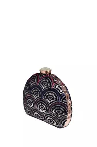  black based silver sequins fabric clutch bag for women with detachable chain strap