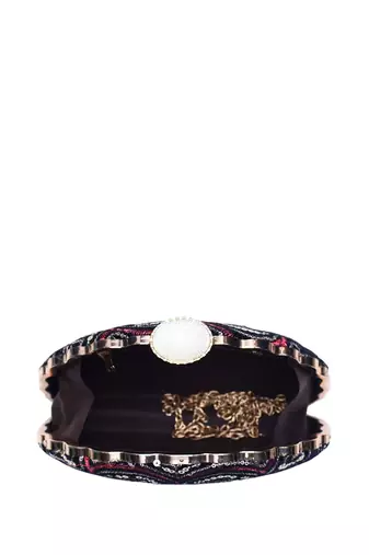  black based silver sequins fabric clutch bag for women with detachable chain strap