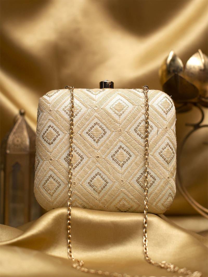  embroidered box clutch bag for women