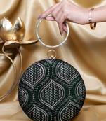  dark green based silver threadwork and sequins embroidery clutch