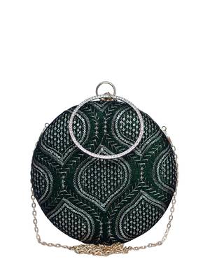  dark green based silver threadwork and sequins embroidery clutch 2