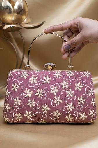  lavender based white floral embroidery clutch