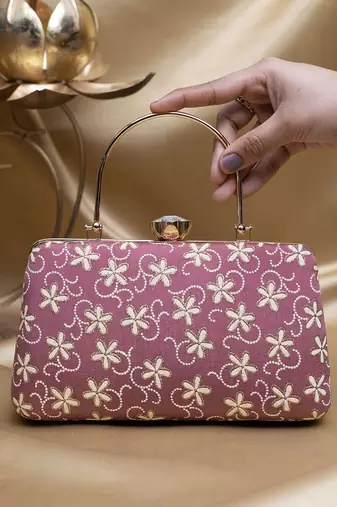  lavender based white floral embroidery clutch