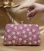  lavender based white floral embroidery clutch