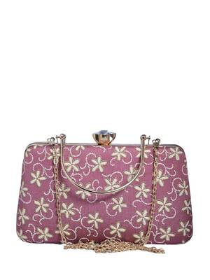  lavender based white floral embroidery clutch 2