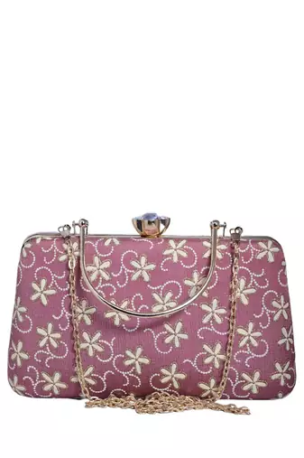  lavender based white floral embroidery clutch