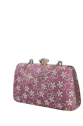  lavender based white floral embroidery clutch