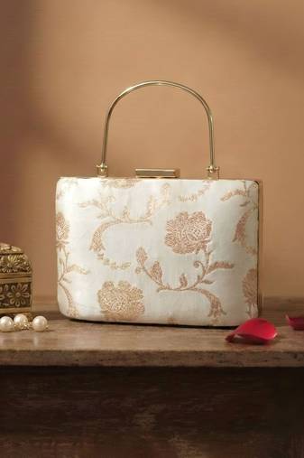  ivory white gold embroidered clutch
