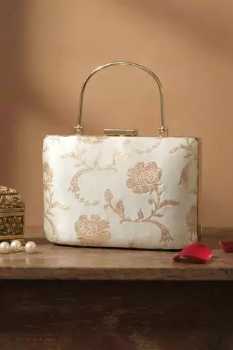  ivory white gold embroidered clutch
