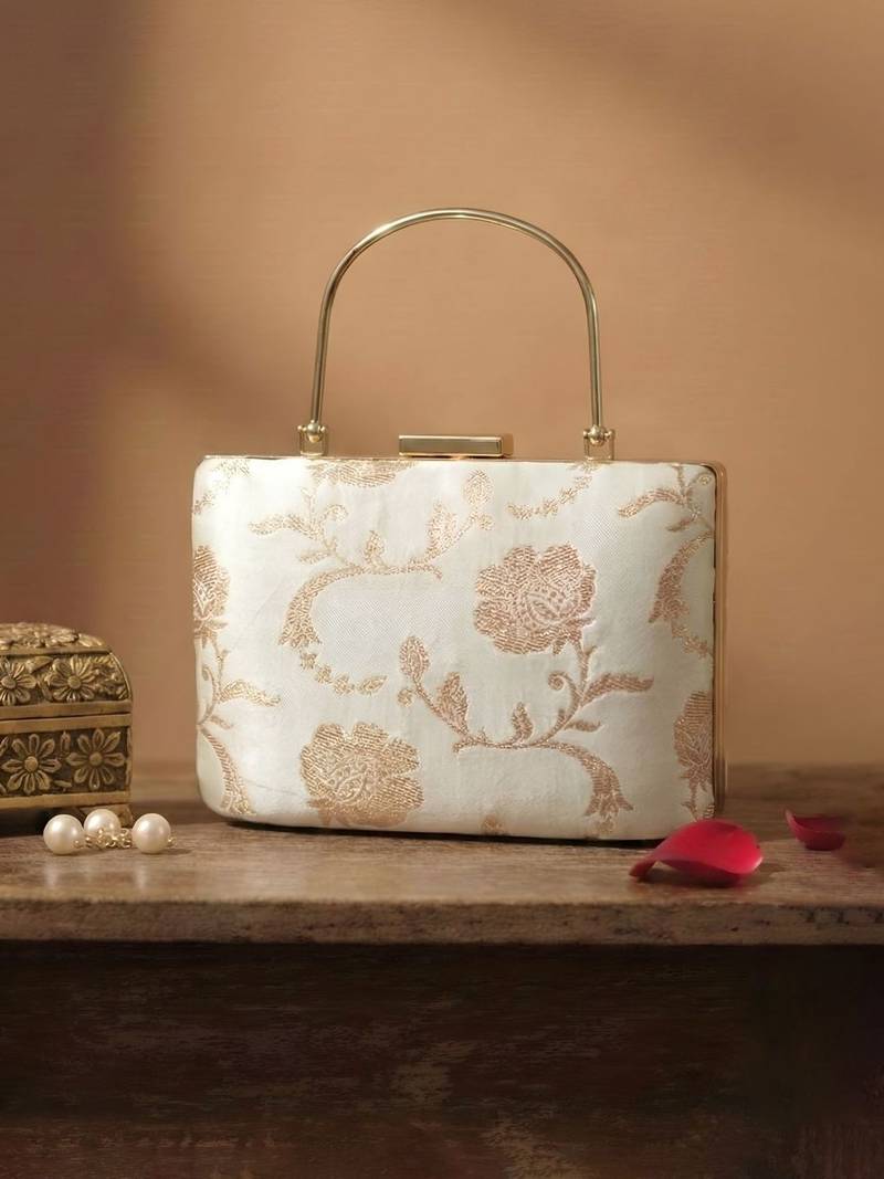  ivory white gold embroidered clutch