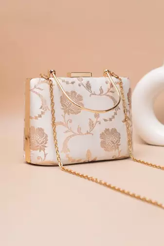  ivory white gold embroidered clutch