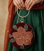  ruby bloom velvet embroidered round clutch