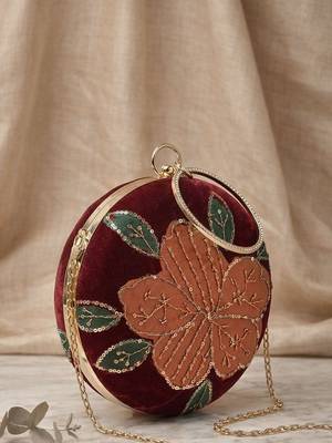  ruby bloom velvet embroidered round clutch 3