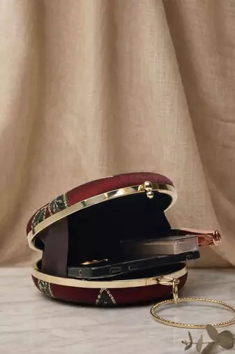  ruby bloom velvet embroidered round clutch