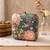  olive green based pink floral printed clutch