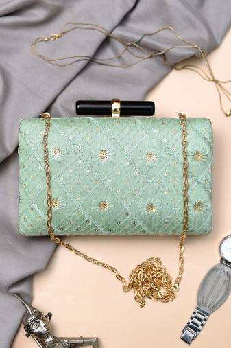  embroidered sequence box clutch