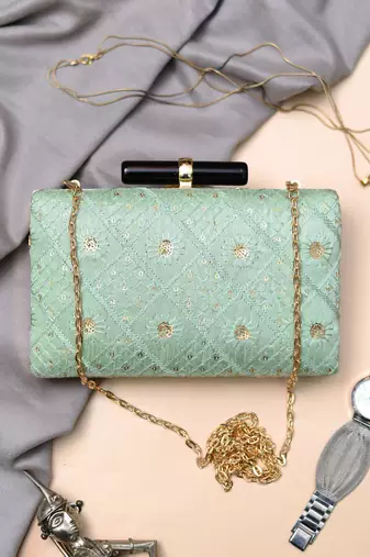 embroidered sequence box clutch