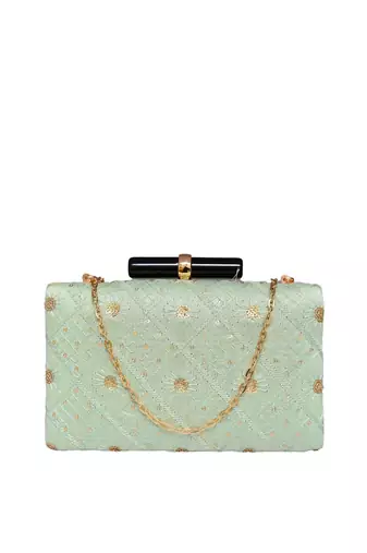  embroidered sequence box clutch